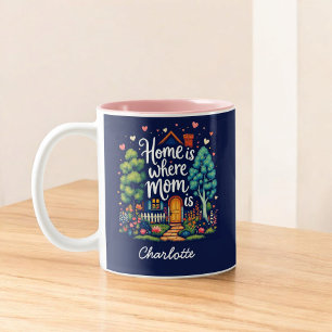 Caneca De Café Em Dois Tons A Casa É Onde A Mãe Está Dia das Mães Personaliz