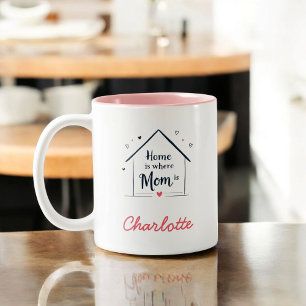Caneca De Café Em Dois Tons A Casa É Onde A Mãe Está   Dia de as mães minimali