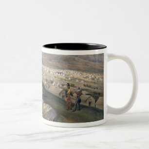 Caneca De Café Em Dois Tons A cavalaria acampa, chapeia 'de Seat da guerra no