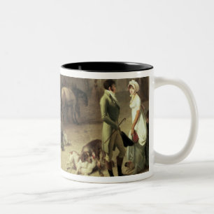 Caneca De Café Em Dois Tons A chegada de um treinador do palco no término,