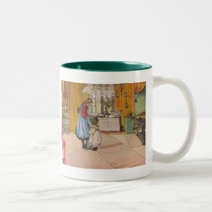 Caneca De Café Em Dois Tons A cozinha pelo impressão da arte de Carl Larsson