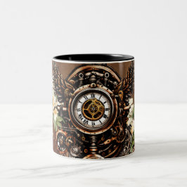 Caneca De Café Em Dois Tons A elegância de Steampunk Floral Magic