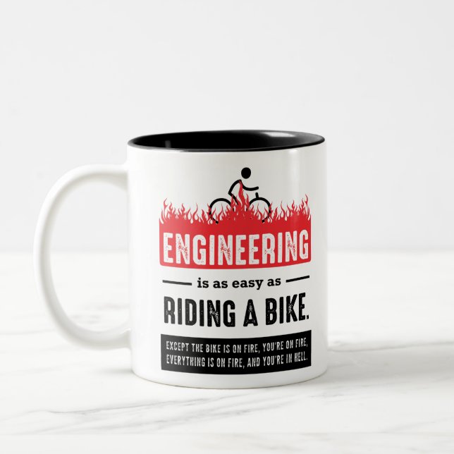 Caneca De Café Em Dois Tons A engenharia é fácil como andar de bicicleta (Esquerda)