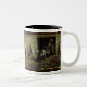 Caneca De Café Em Dois Tons A estufa nos trabalhos do emplastro