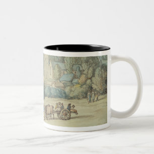 Caneca De Café Em Dois Tons A igreja e a vila da sugestão do St., Cornualha,