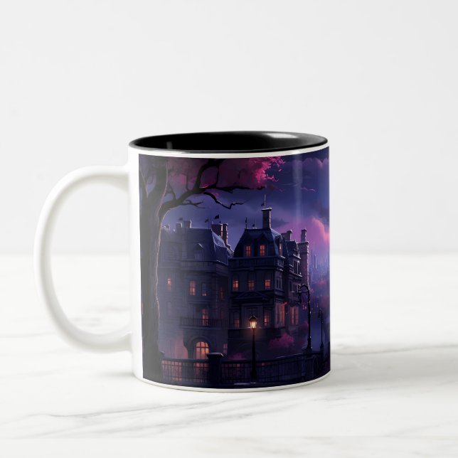 Caneca De Café Em Dois Tons A Lua Sobre Uma Cidade (Esquerda)