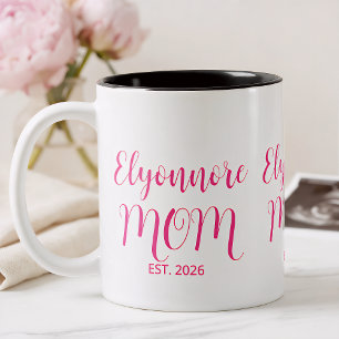 Caneca De Café Em Dois Tons A Mamãe Estabeleceu o Nome do Script Rosa
