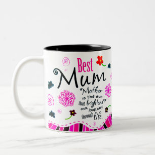 Caneca De Café Em Dois Tons A melhor Mãe de todas Citação com flores Presen