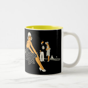 Caneca De Café Em Dois Tons A mulher do art deco calça o preto das bolinhas
