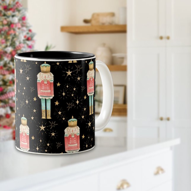 Caneca De Café Em Dois Tons A Noite Dourada de Starry de Natal (The Christmas Nutcracker Gold Starry Night Two-Tone Coffee Mug)