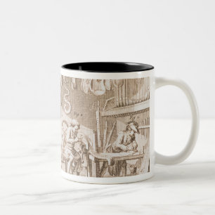 Caneca De Café Em Dois Tons A oficina do fabricante do instrumento, detalhe da