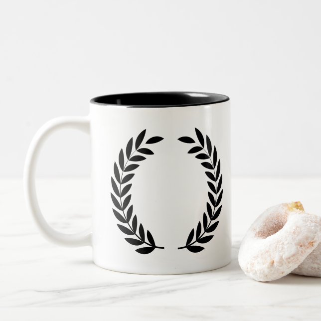 Caneca De Café Em Dois Tons A Preta Laurel Wreath Clássica Vitória. (Com Donut)