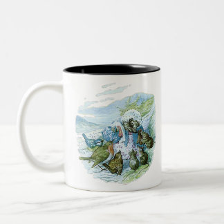Caneca De Café Em Dois Tons A Sra. TIGGY-WINKLE dá as roupas aos pássaros