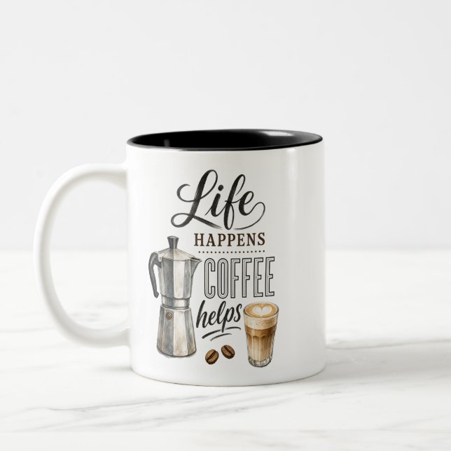 Caneca De Café Em Dois Tons A Vida Acontece Café Ajuda (Esquerda)