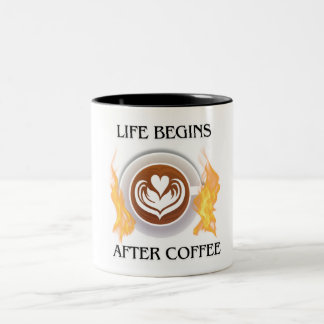 Caneca De Café Em Dois Tons A vida começa depois do logo do café na caneca do 