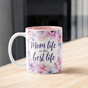 Caneca De Café Em Dois Tons A Vida Da Mãe É A Melhor Vida   Watercolor Floral 
