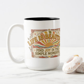 Caneca De Café Em Dois Tons A Vida é Bela Alegria Em Momentos Simples Caneca d