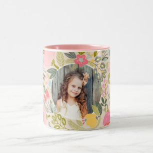 Caneca De Café Em Dois Tons A vida é bonita Floral Design Photo Mug