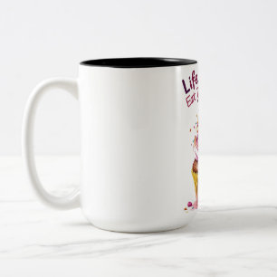 Caneca De Café Em Dois Tons A vida é curta, coma o Cupcake - Engraçado e doce