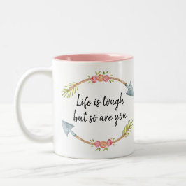 Caneca De Café Em Dois Tons A vida é Difícil Aquarela Floral Seta Motivacional