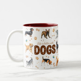 Caneca De Café Em Dois Tons A Vida é Melhor Com Cães – Presente para Amantes d