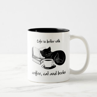 CANECA DE CAFÉ EM DOIS TONS A VIDA É MELHOR COM CAFÉ DE GATO E LIVROS