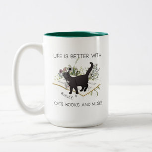 Caneca De Café Em Dois Tons A vida é melhor com livros de gatos e música