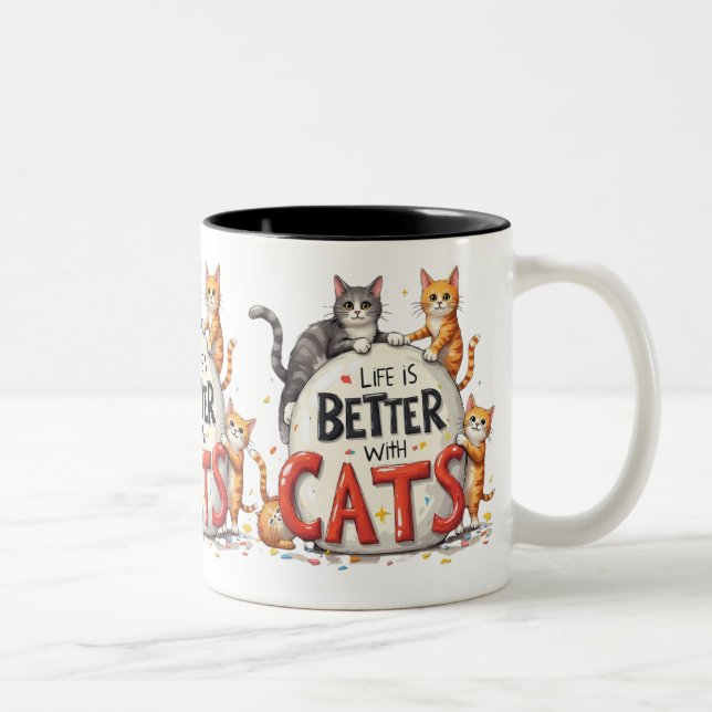 Caneca De Café Em Dois Tons A vida é melhor com os gatos (Direita)