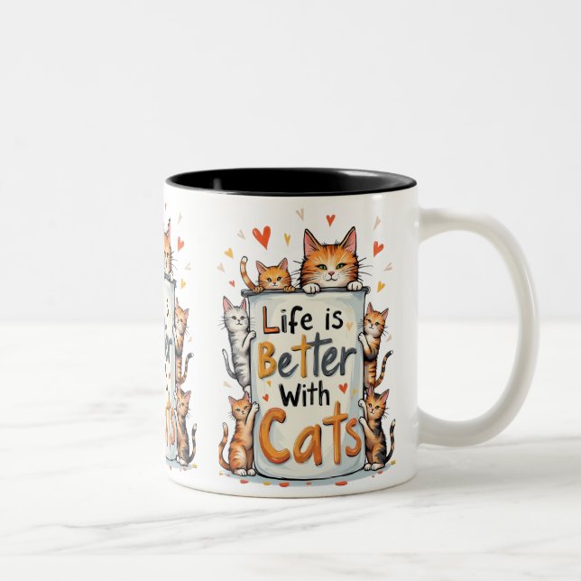 Caneca De Café Em Dois Tons A vida é melhor com os gatos (Direita)