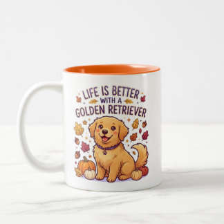 Caneca De Café Em Dois Tons A Vida é Melhor com um Cão Golden Retriever de Out