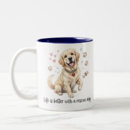 Caneca De Café Em Dois Tons A Vida é Melhor com um Cão Resgatado Golden Retrie