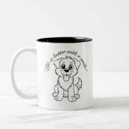 Caneca De Café Em Dois Tons A Vida é Melhor Com um Sorriso,Cachorro Fofo