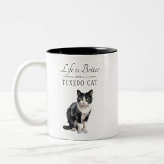 Caneca De Café Em Dois Tons A vida é melhor, Gato Tuxedo