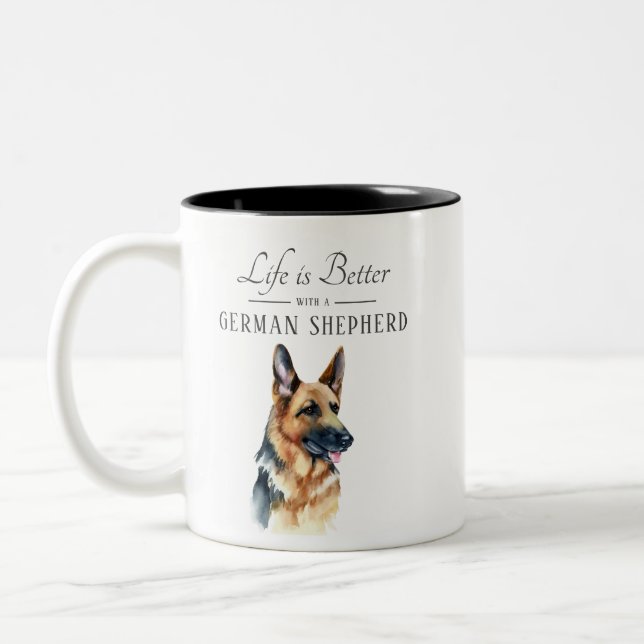 Caneca De Café Em Dois Tons A vida é melhor German shepherd (Esquerda)