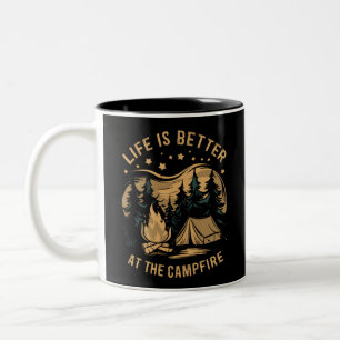 Caneca De Café Em Dois Tons A Vida É Melhor No Acampamento Da Fogueira Camping