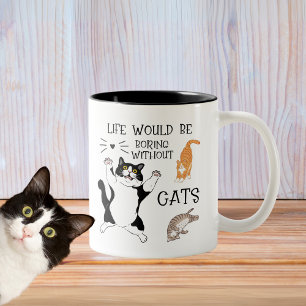 Caneca De Café Em Dois Tons A Vida Seria Chata Sem Gatos - Engraçado