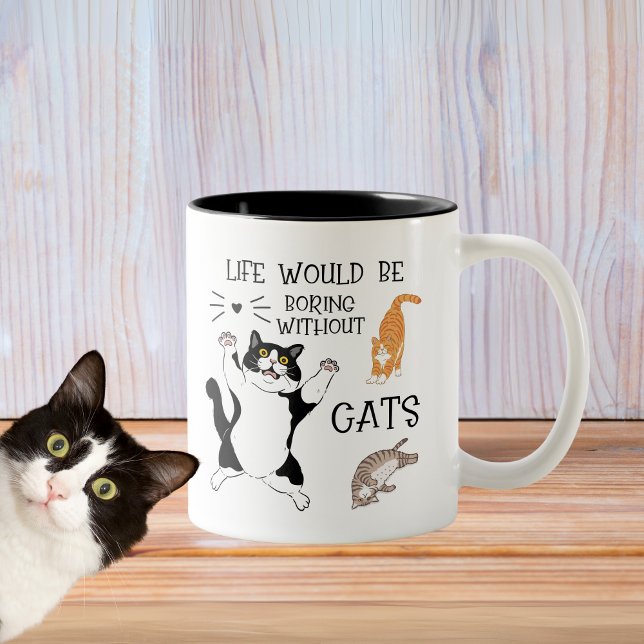 Caneca De Café Em Dois Tons A Vida Seria Chata Sem Gatos - Engraçado (Life Would Be Boring Without Cats - Cute Funny Two-Tone Coffee Mug)