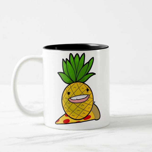 Caneca De Café Em Dois Tons Abacaxi na Pizza Mug (Esquerda)
