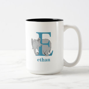 Caneca De Café Em Dois Tons ABC do Dr. Seuss: Letra E - Azul   Adicione seu no