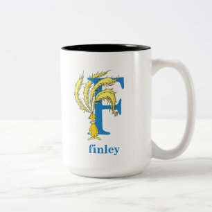 Caneca De Café Em Dois Tons ABC do Dr. Seuss: Letra F - Azul   Adicione Seu No