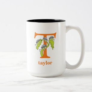 Caneca De Café Em Dois Tons ABC do Dr. Seuss: Letra T - Laranja   Adicione seu
