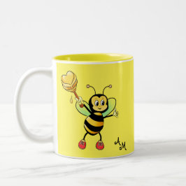 Caneca De Café Em Dois Tons Abeja Melífera Fofa com Coração e Monograma em Ama
