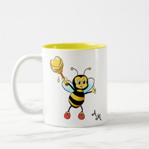 Caneca De Café Em Dois Tons Abeja Melífera Fofa com Coração & Monograma