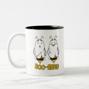Caneca De Café Em Dois Tons Abejas Boo Halloween - Abejas Fantasmas Divertidas
