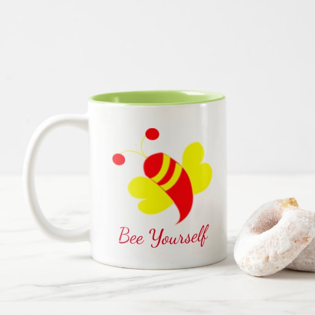 Caneca De Café Em Dois Tons Abelha Bumble Bee Honey (Com Donut)