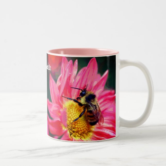 Caneca De Café Em Dois Tons Abelha Na Arte Digital Flor Personalizada (Direita)
