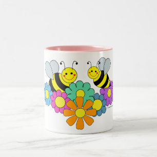 Caneca De Café Em Dois Tons Abelhas & flores