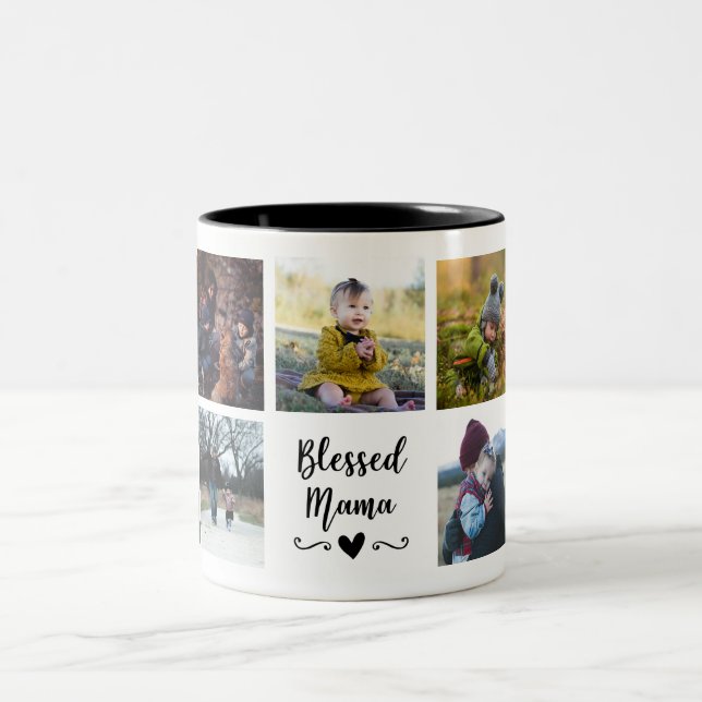 Caneca De Café Em Dois Tons Abençoada Mug de Fotografia Personalizada da Mama (Centro)