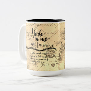 Caneca De Café Em Dois Tons Abide in Me KJV Bíblia Verse