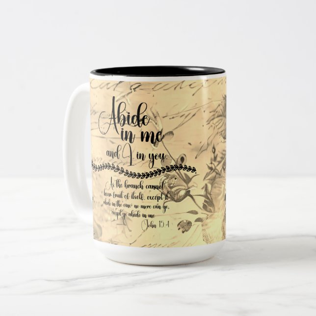Caneca De Café Em Dois Tons Abide in Me KJV Bíblia Verse (Frente Esquerda)